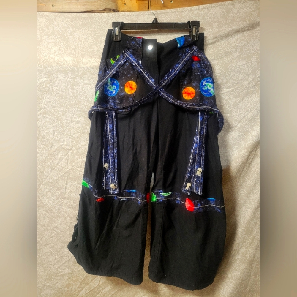 Space themed wide leg OOAK goth raver pants handmade y2k
